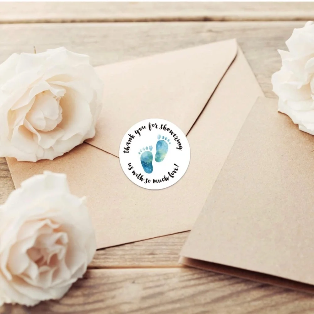 FREE 🚨 Blue Footprint Baby Shower Thank You Stickers - Over 450 Stickers